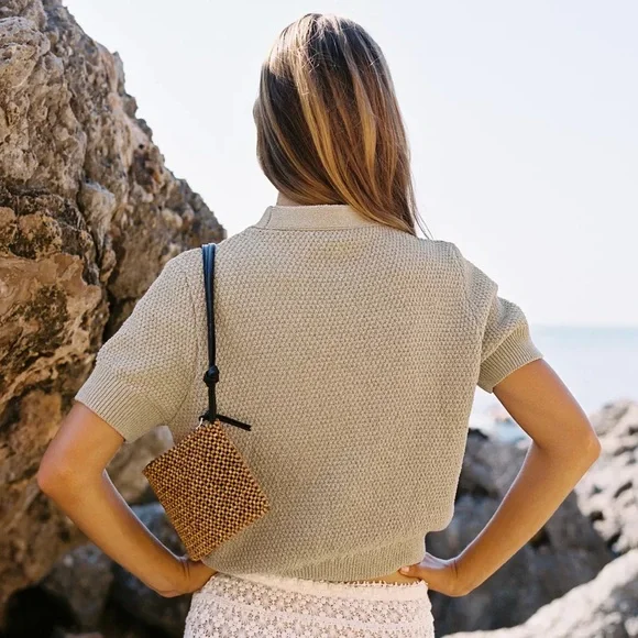 Zara Star Button Knit Women’s Cardigan Short Sleeve Tan Beige Size Medium - Picture 2 of 9